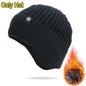 Outdoor Men Winter Knitted Hat Plush Warmth Peaked Cap Earmuff Casual Fashion Faux Fur Lined Bomber Hats Cycling Ear Protection