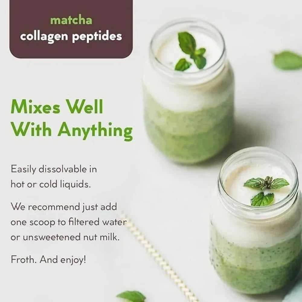 Matcha Collagen Powder with Marine Collagen Organic Green Tea Drink Mix Daily Beauty Wellness Support Gluten Free 30 Servings