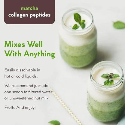 Matcha Collagen Powder with Marine Collagen Organic Green Tea Drink Mix Daily Beauty Wellness Support Gluten Free 30 Servings