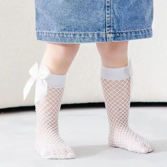 Baby Ankle High Lace Fishnet Vintage Short Socks Girl's Mesh Bow Fishnet Stockings Cute White Black Fashion Parent Child Socks
