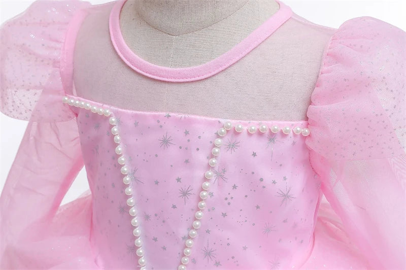 Elsa Cosplay Costume Kids Layers Deluxe Ball Gown Princess Dresses Aurora Christmas Wedding Evening Dress Girls Princess Dresses