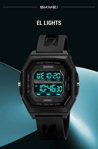 SKMEI 2282 Watches For Men Women 5Bar Waterproof Stopwatch Countdown Wristwatches Reloj Hombre Fashion Digital Sport Electronic