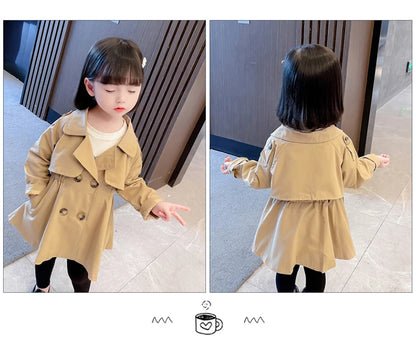 England Style Spring Autumn Cotton Girl Toddler Trench kids Windbreaker Fashion Little Girl Double Breasted Jacket Outfits