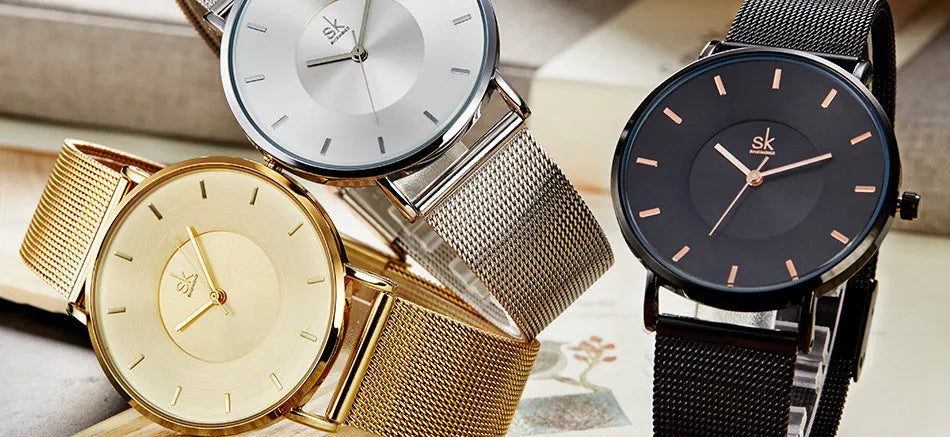 Shengke Fashion Black Watch for Women Classic Relogio Feminino Quartz Ladies Watch Woman Adjustable Mesh Strap Montre Femme