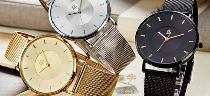 Shengke Fashion Black Watch for Women Classic Relogio Feminino Quartz Ladies Watch Woman Adjustable Mesh Strap Montre Femme