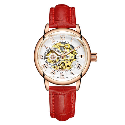 ORKINA Women Watch Automatic Mechanical Skeleton Chic Rose Gold Lady Wristwatch in Mesh Stainless Steel Bracelet / Leather Strap