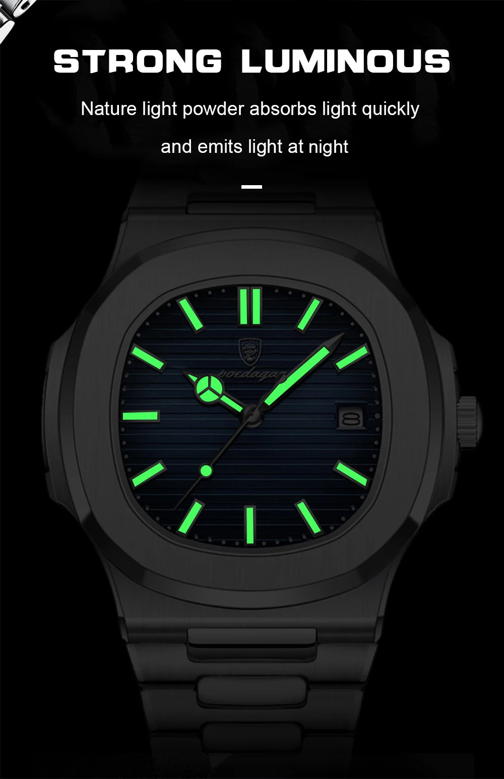 POEDAGAR Luxury Watch For Man Waterproof Luminous Date Men Wristwatch Square Stainless Steel Business Men's Quartz Watches Reloj