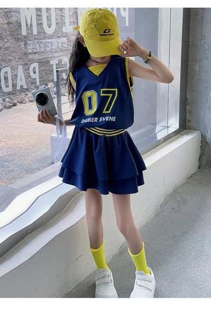 Girls Clothes Set Kids Two Pieces Suits Child Sporty Style Tee+Shorts Sets Tween Girls Clothes Set With Number Design Size 4-14Y