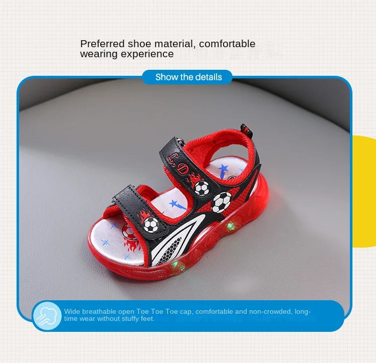 Children's Flashing Soft Sole Sandals Student LED Light-Up Shoes Boys and Girls Light-Up Sandals kids Glowing Beach Shoes