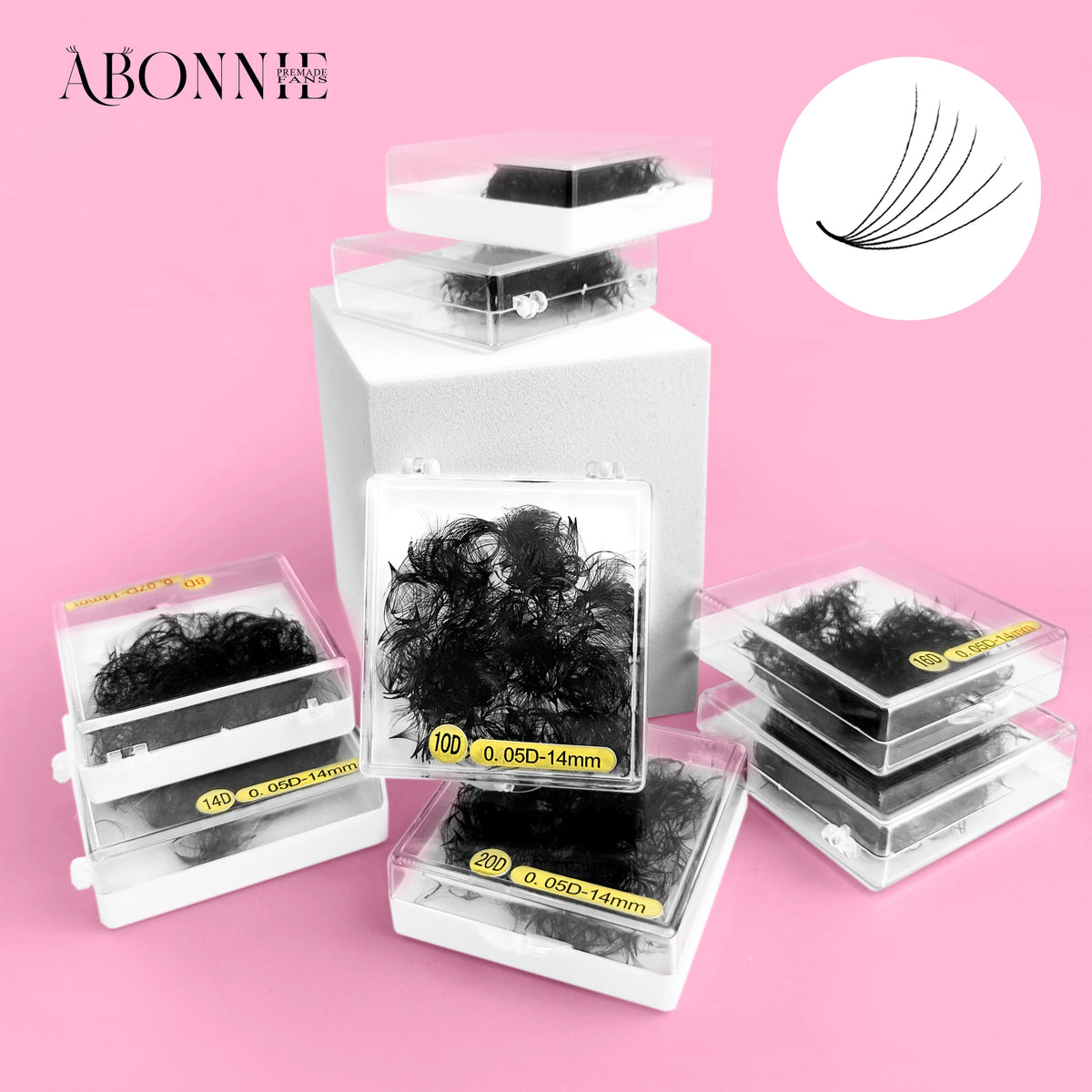 ABONNIE 500 Fans Loose Fan 6D-20D Pointy Base Premade Fans Sharp Thin Slim Medium Stem Volume Russian Eyelashes Extensions