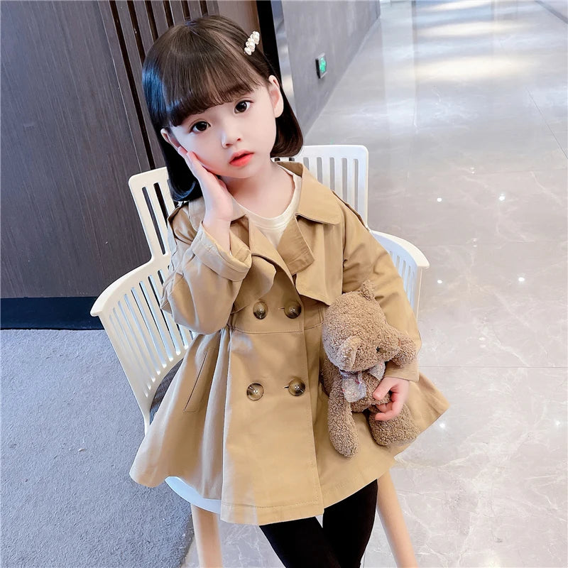 England Style Spring Autumn Cotton Girl Toddler Trench kids Windbreaker Fashion Little Girl Double Breasted Jacket Outfits