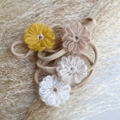 1.6in Woolen Flowers Baby Girls Nylon Headbands Kid Handmade Elastic Hairbands Children Hair Accessories Vintage Toddler Winter