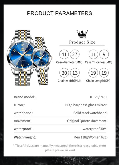 OLEVS 9970 Couple Watch For Men Women Luxury Number Dial Rhombus Mirror Quartz Hand Clock Stainless Steel Original Dress Watches