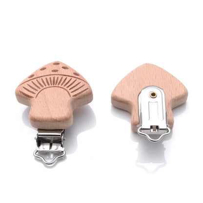 1Pcs Printing Animal Dummy Clip Beech Wood Nipple Clip For Teether Chewing Toys Accessory DIY Anti-Drop Baby Pacifier Chain