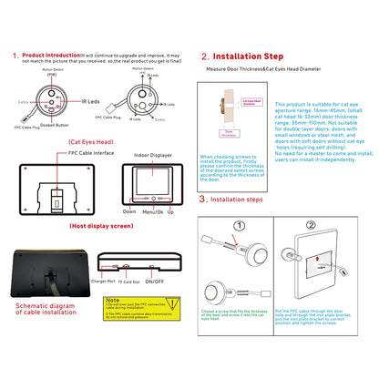 2.8' LCD Screen IR Night Vision PIR Motion Detection Digital Electronic Viewer Bell Door Peephole HD Camera Photo Video Recordin