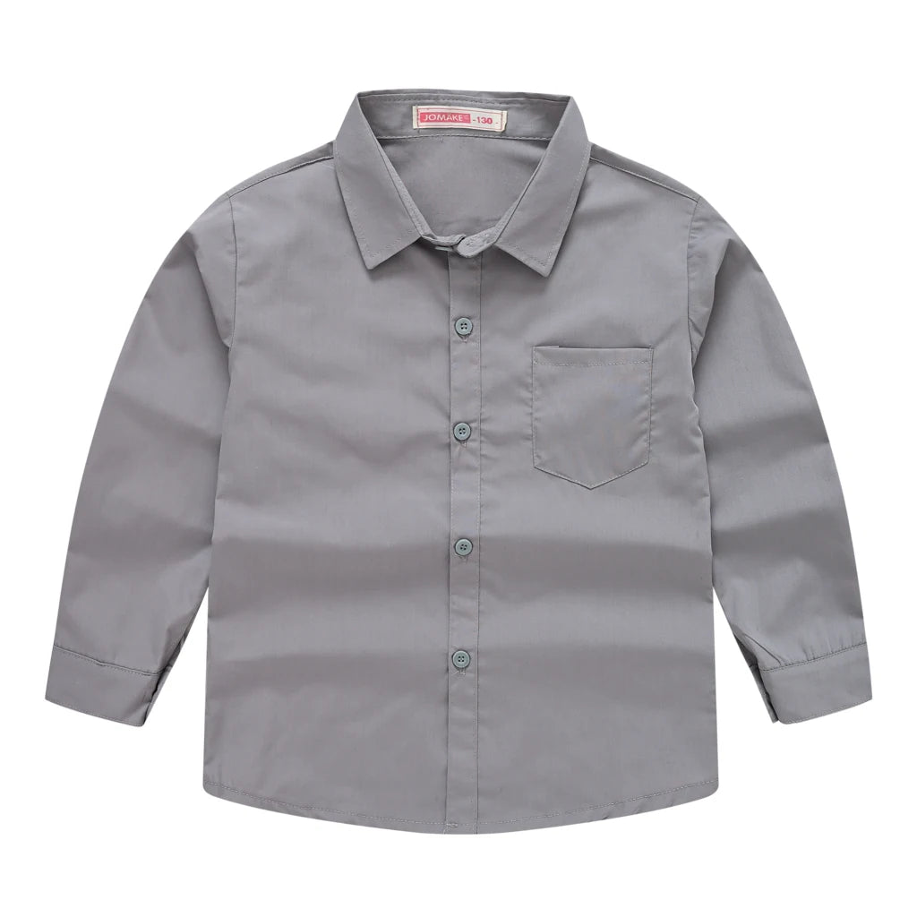 Children's Shirt in the Spring and Autumn New Boys and Girls Suit Collar Shirt Children's Pure Color Long Sleeve Shirt