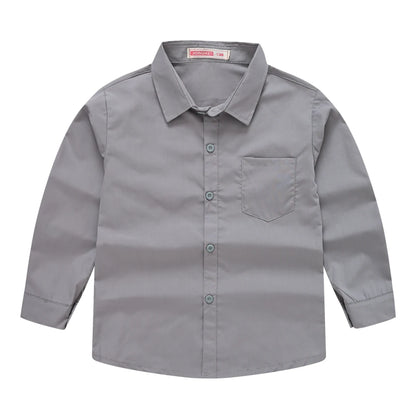 Children's Shirt in the Spring and Autumn New Boys and Girls Suit Collar Shirt Children's Pure Color Long Sleeve Shirt