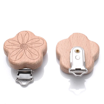 1Pcs Printing Animal Dummy Clip Beech Wood Nipple Clip For Teether Chewing Toys Accessory DIY Anti-Drop Baby Pacifier Chain