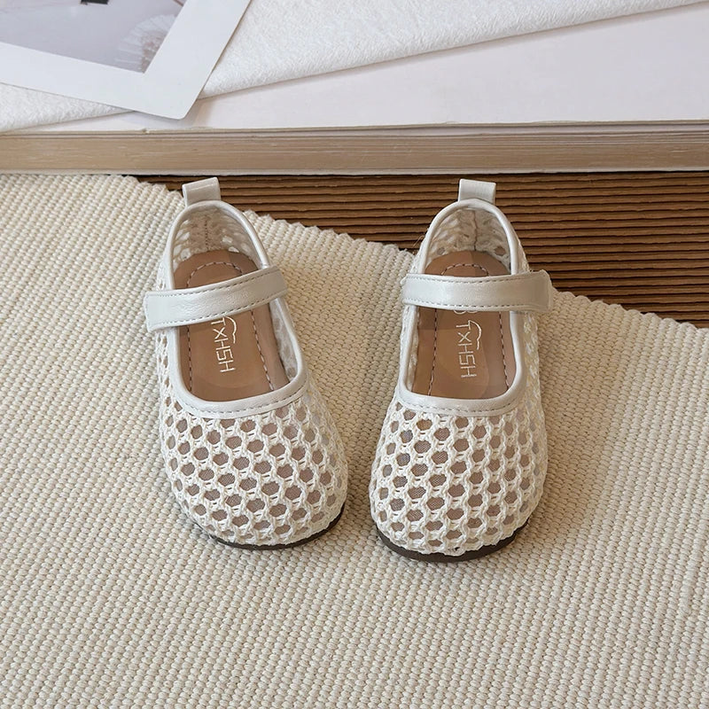 Spring Girl's Casual Shoes Mesh Hook-loop Chic Daily Kid's Flat Shoe Solid Colors Anti-slip Breathable Light Comfy Children Shoe