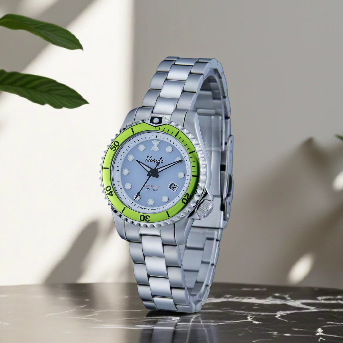 Horolo 30mm Women's Watches Japan Solar Movement Luminous Water Resistant Sapphire Stainless Steel Luxury Watch Gift For Wife