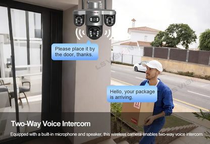 LS VISION Wireless WiFi Solar Camera Three Lens Three Screen 4G Sim Card Solar Cam Human Detection Outdoor Solar Surveillance