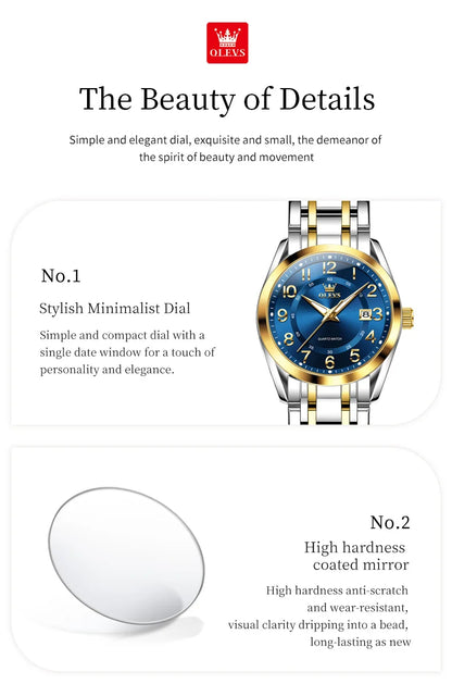 OLEVS 3666 Couple Watch Luxury Brand Quartz Watch Waterproof Watch Lover Gift Night Light Classic Date Week Clock His Her Watch