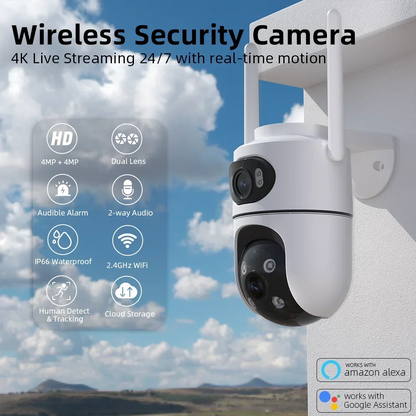 8MP Dual Lens WiFi PTZ Camera Outdoor Security Camera 4MP+4MP Wireless CCTV IP Camera Smart Home Surveillance Night Vision AI De