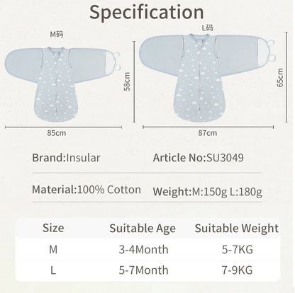 INSULAR Baby 100% Cotton Swaddling Cloth With Caps Envelope Type Newborn Cartoon Envelope Anti-Startle Adjustable Bedding Item