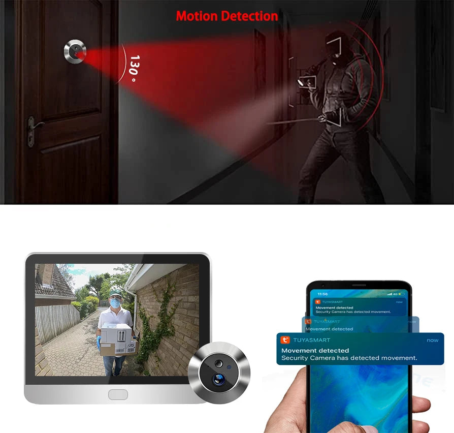 3MP Tuya Smart Security Outdoor House Door Video Eye With Camera Alexa PIR Motion Detect Wifi Peephole Door Camera For Home