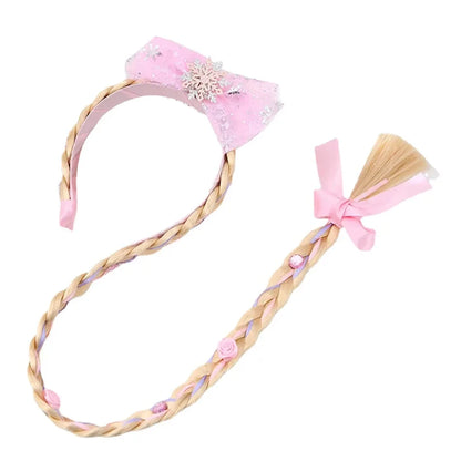 Girls Pink Blue Purple Flower Weaving Braid Headband Kids Princess Dress Up Hair Accessories Aurora Elsa Sofia Rapunzel Wig