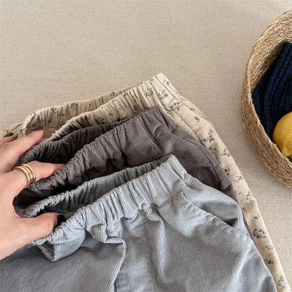 2026 Spring New Girls Cotton Loose Harem Pants Children Girl Clothes Casual Ankle-length Trousers Toddler Kids Corduroy Pants
