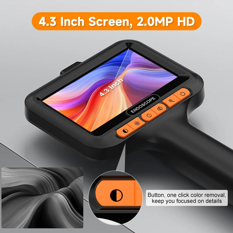 Handheld Endoscope HD 8MM Camera Industria Borescope 4.3‘’ IPS Screen 2-100M Rigid Cable IP67 Waterproof Adjustable Length