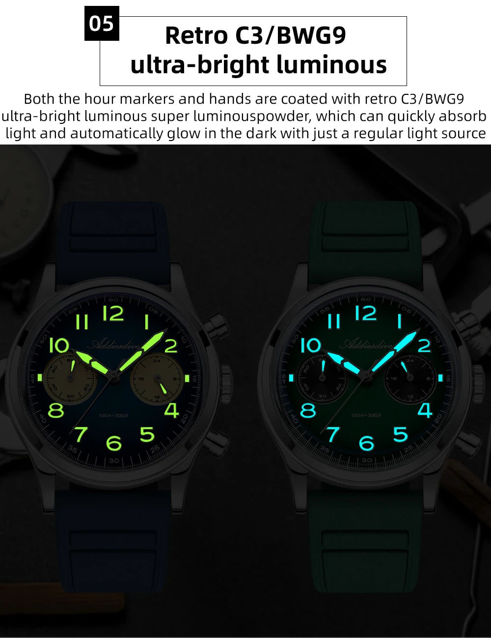 ADDIESDIVE New 2025 Chronograph 38mm Men's Watches VK64 Quartz Wristwatch Luminous Bubble Mirror 10Bar Waterproof Steel Watch