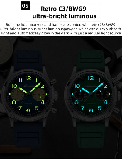 ADDIESDIVE New 2025 Chronograph 38mm Men's Watches VK64 Quartz Wristwatch Luminous Bubble Mirror 10Bar Waterproof Steel Watch