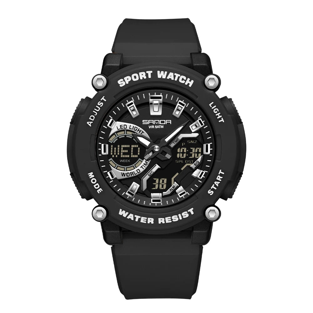 SANDA Outdoor Men's Electronic Wristwatch Large Dial Multifunctional Waterproof Luminous Alarm Military Sports Watch