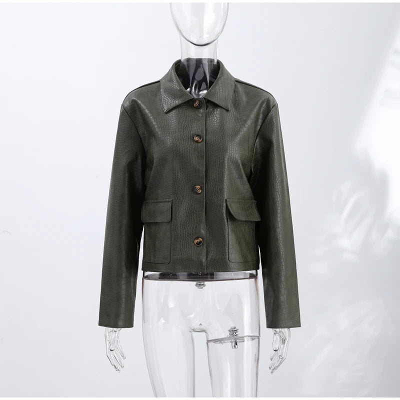 Street Pu Leather Women Jacket Elegant Long Sleeve Zippers Stand Collar Female Outwear 2026 Autumn Winter Chic Lady Coat
