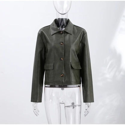 Street Pu Leather Women Jacket Elegant Long Sleeve Zippers Stand Collar Female Outwear 2026 Autumn Winter Chic Lady Coat