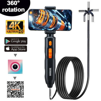 4K UHD 360° Two-Way Type-C Articulating 6mm Endoscope Camera Borescope Car Inspection Industrial Endoscope For IOS Android