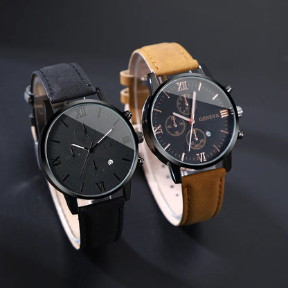 2 Pcs/set Men's Watch Wristwatch Set, Casual Sport Men's Watch Set, Quartz Pointer Date Watch Set for Holiday Gift Watches Set