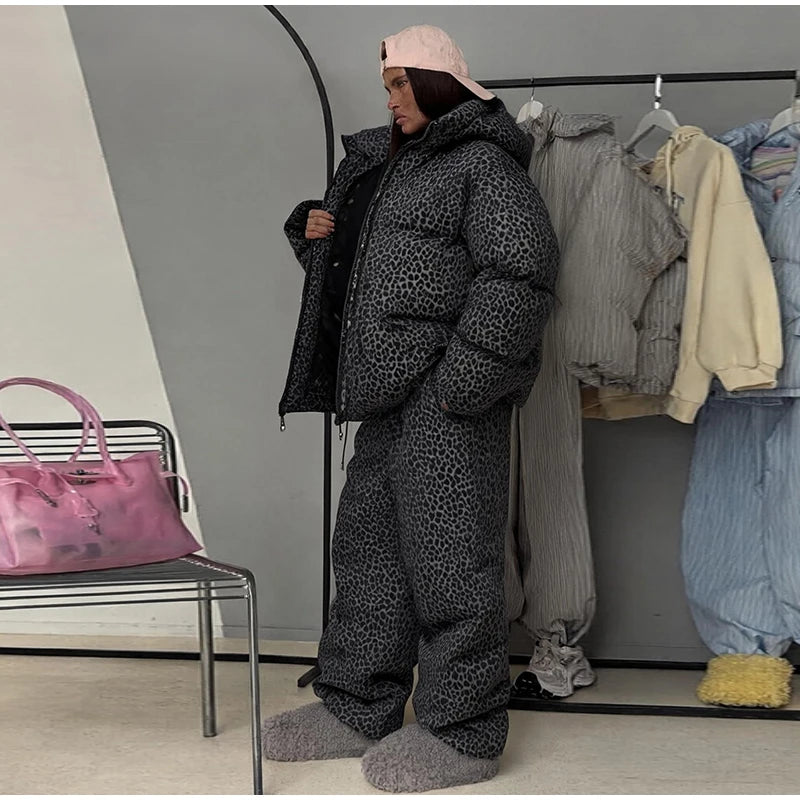 Street Striped Women's Cotton Coat Trouser Suits Hooded Zippers  Autumn Winter Thicken Lady Set 2026 Chic Female Outfits