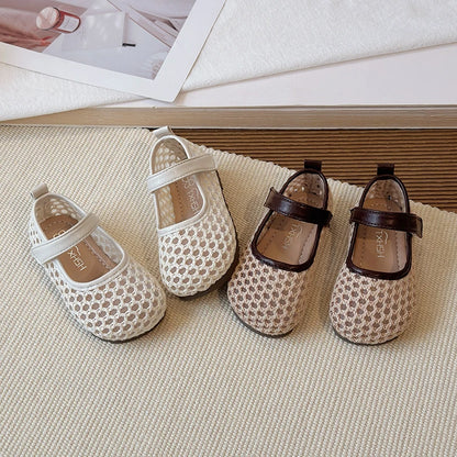 Spring Girl's Casual Shoes Mesh Hook-loop Chic Daily Kid's Flat Shoe Solid Colors Anti-slip Breathable Light Comfy Children Shoe