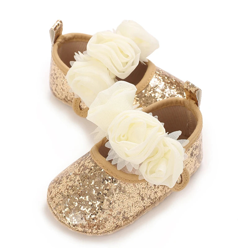Baby Learning Walk Shoes, Elegant 3D Flower Infant Crib Shoes,Multi Style Soft Dress Footwear for Newborn Baby Girls 0-18Months