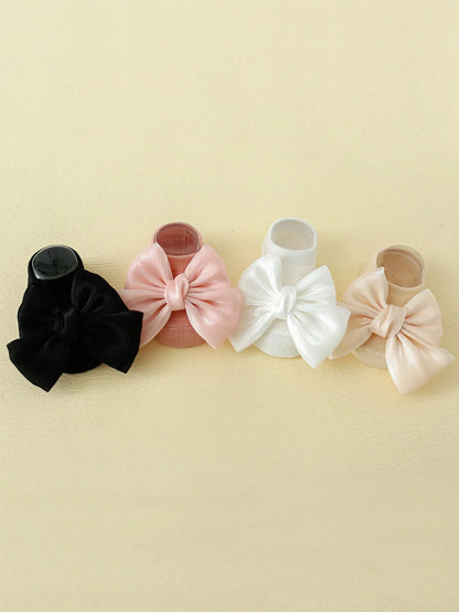 0-12 Months Cute Baby Girls Bow Socks,Newborn Baby Ankle Boat Socks Soft Fashion Non-Slip Infant Toddler Cute Gift Set 4 Pairs