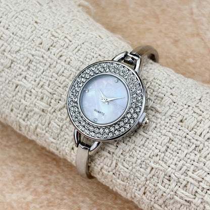 Diamond-Embellished Round-Head Bracelet Watch for Women with Light Luxe Charm