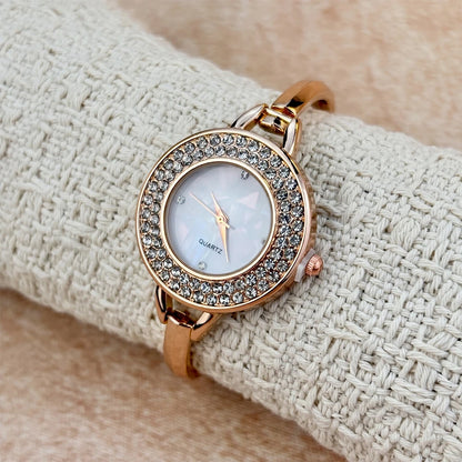 Diamond-Embellished Round-Head Bracelet Watch for Women with Light Luxe Charm