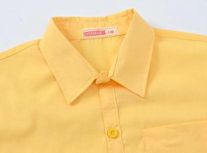 Children's Shirt in the Spring and Autumn New Boys and Girls Suit Collar Shirt Children's Pure Color Long Sleeve Shirt