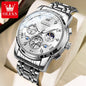 OLEVS Luxury Flywheel Design Couple Wristwatch Chronograph Waterproof Moon Phase Watch Brand Original Quartz Watch for Men Women