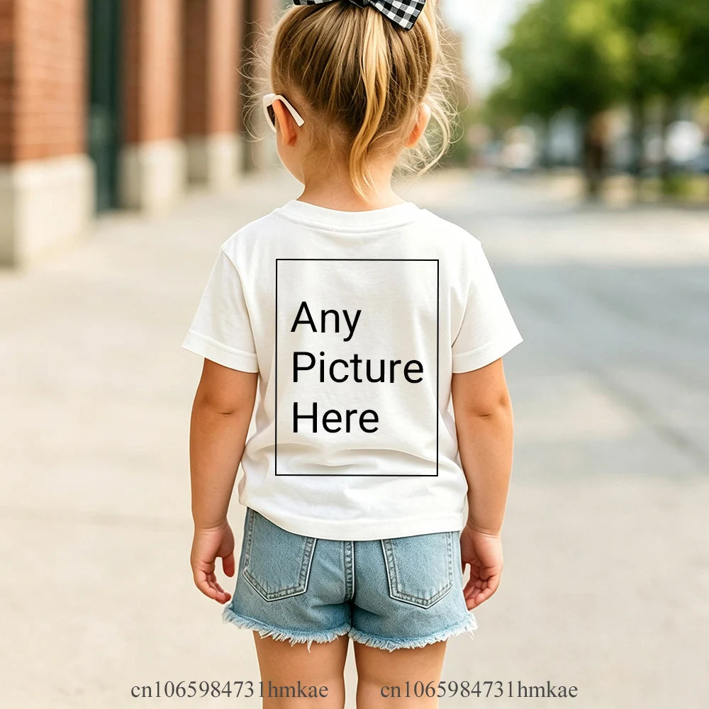 Personalized Kids T‑Shirts Front Back Print Customized Girl Short Sleeve T‑shirt Custom Photo Text Logo Tee For Girls Casual Tee