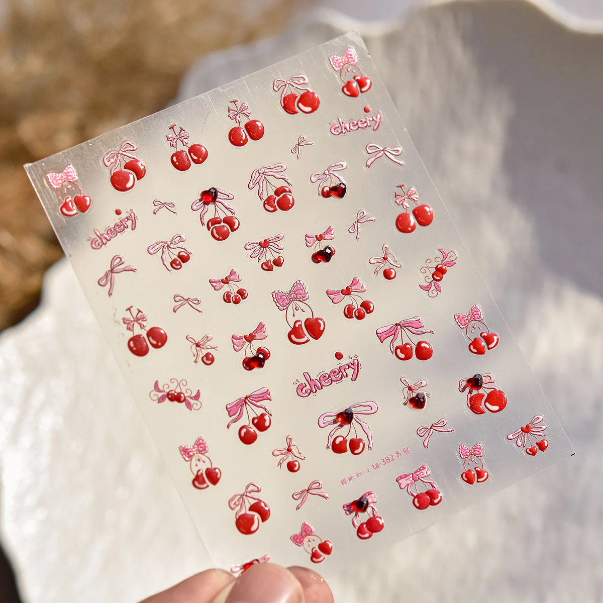Pink Translucent Peach Jelly Texture 5D Soft Embossed Reliefs Self Adhesive Nail Art Stickers Cute Fruits 3D Manicure Decals