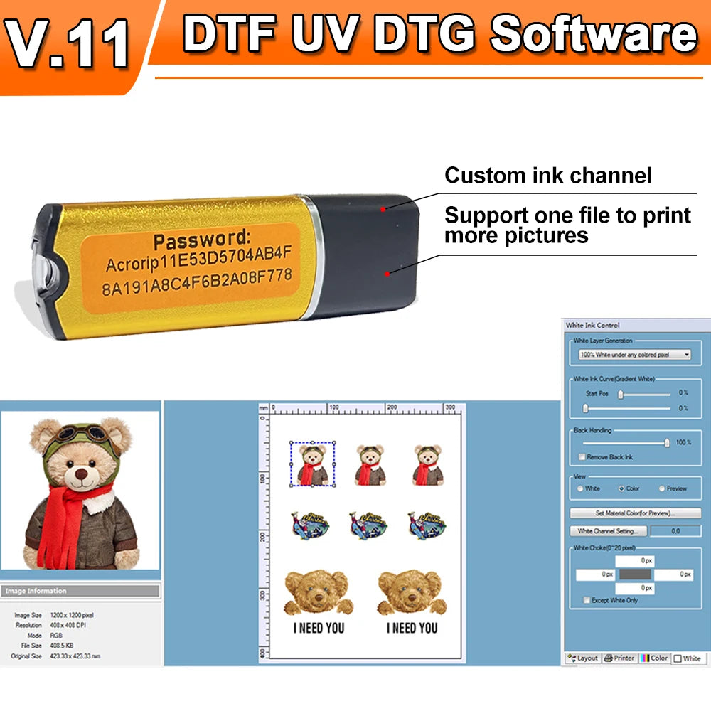 DTF RIP Software V11.2 Printing Software For Epson UV DTF DTG Printer L8050 L1800 L805 DTF Software DTF Dongle Key RIP Software